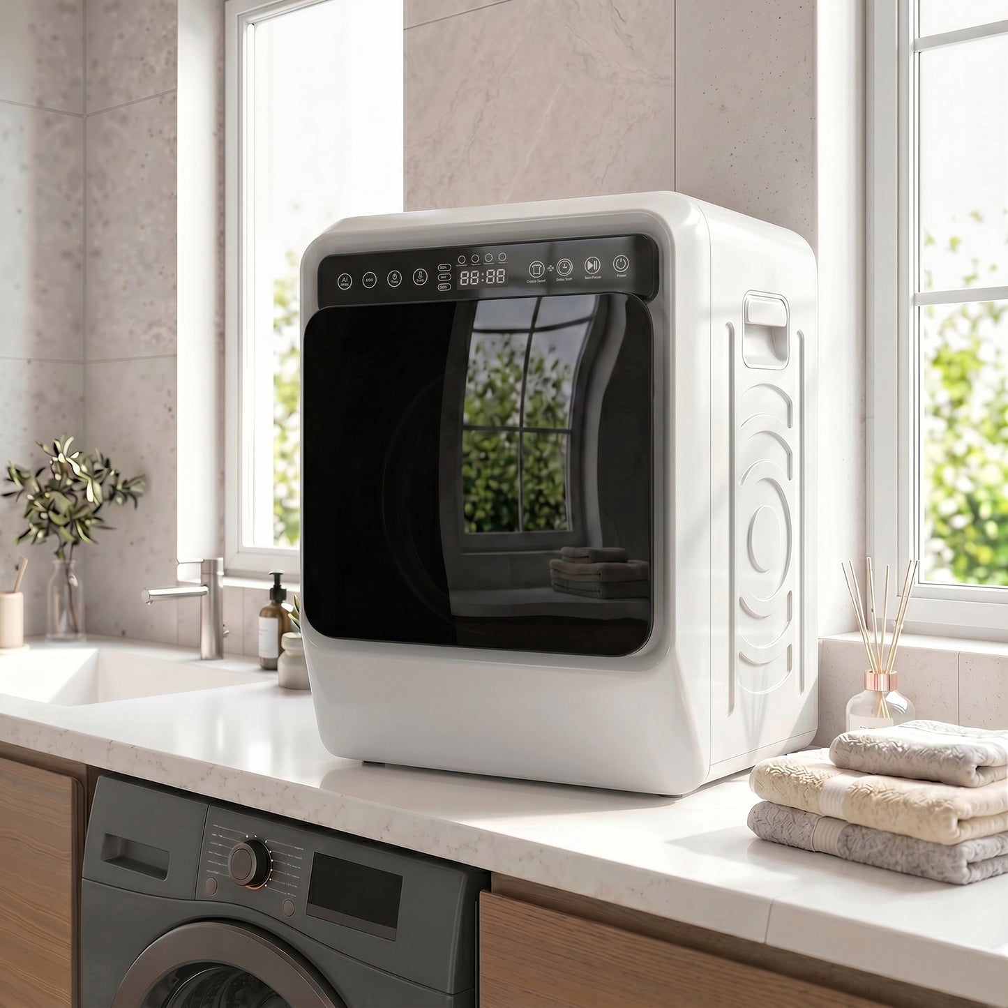 5kg Vented Tumble Dryer, 1000W Compact Tumble Dryer with Smart Drying, Freestanding Stackable Clothes Drying Machine