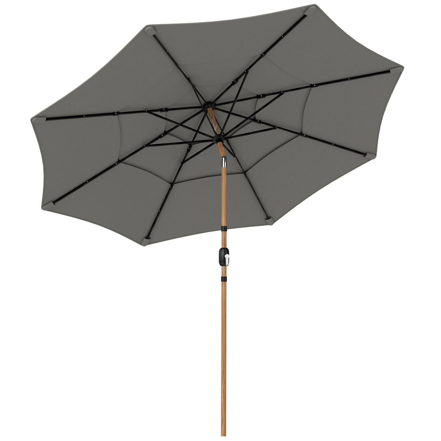 Garden Parasol, Parasol Umbrella with 3-tier Roof, Crank Handle, Tilt Function, Polyester Canopy, Grey