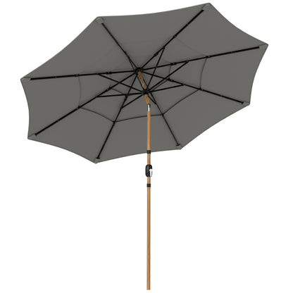 Garden Parasol, Parasol Umbrella with 3-tier Roof, Crank Handle, Tilt Function, Polyester Canopy, Grey