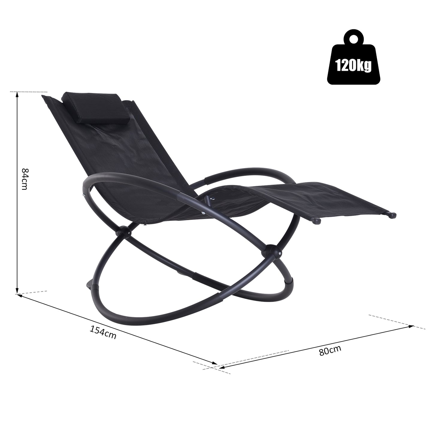 Outdoor Orbital Lounger Zero Gravity Patio Chaise Foldable Rocking Chair w/ Pillow Black