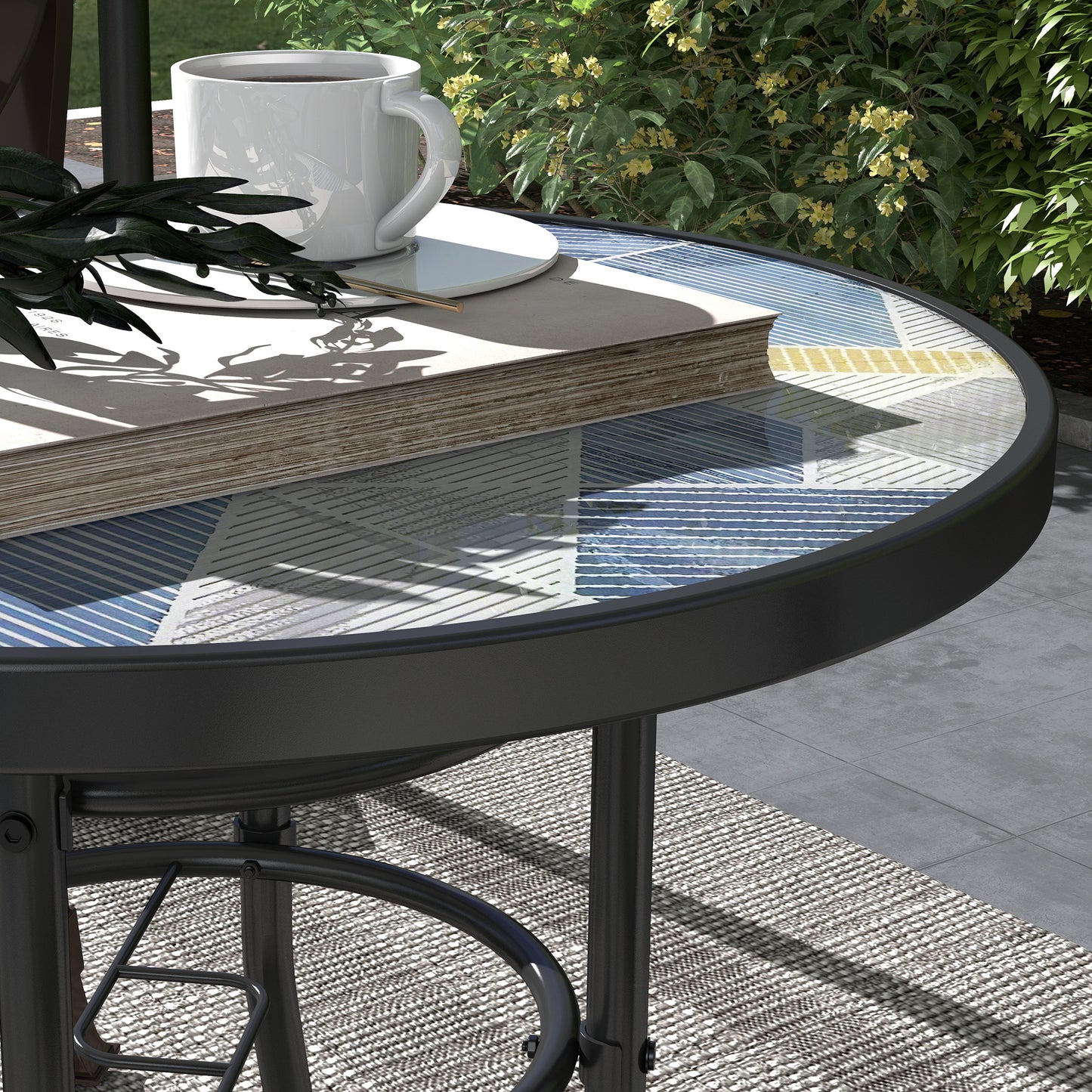Φ60 Garden Table, with Glass Printed Tabletop - Multicolour