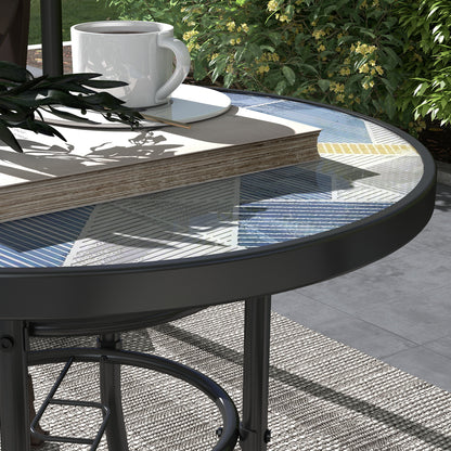 Φ60 Garden Table, with Glass Printed Tabletop - Multicolour