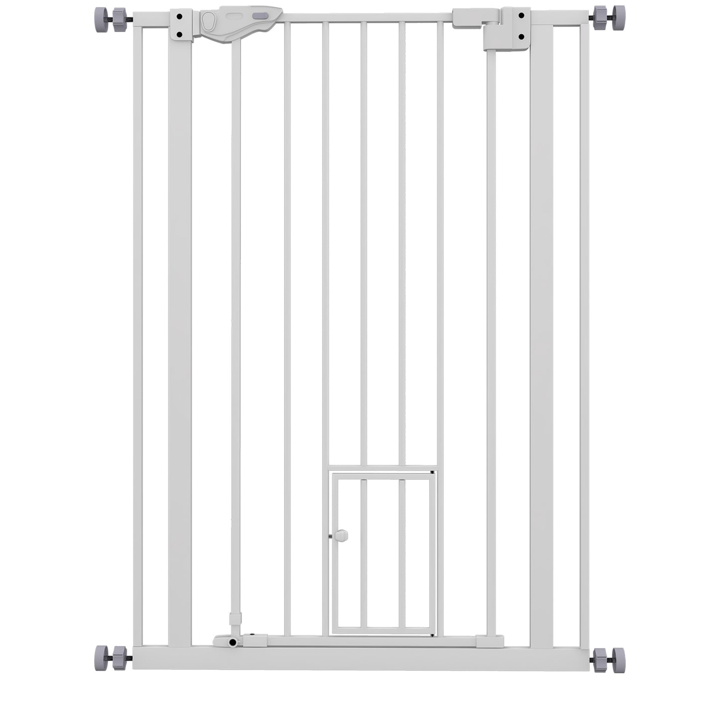 Extra Tall Pet Gate, Indoor Dog Safety Gate, with Cat Flap, Auto Close, 74-80cm Wide - White