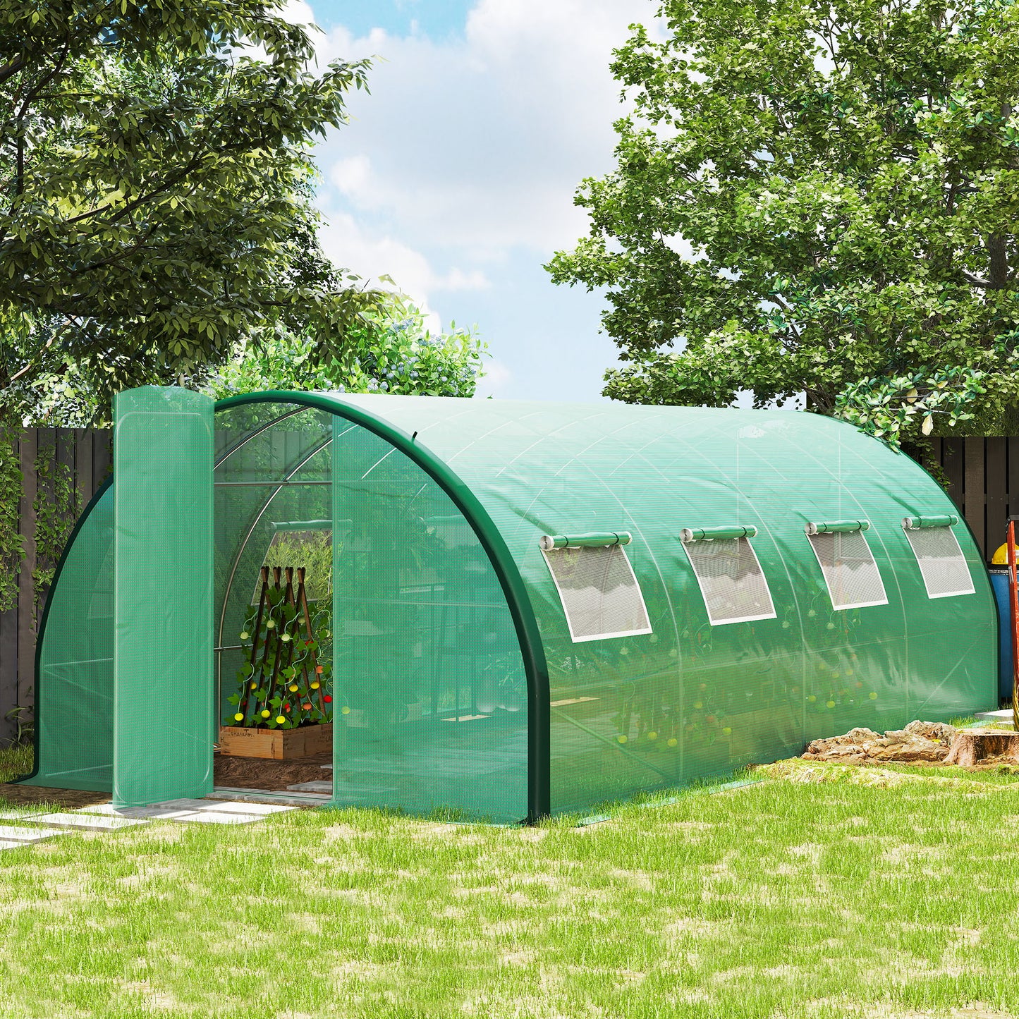 Polyethylene Upgraded Structure Walk-in Polytunnel Greenhouse, 6 x 3 m, Green