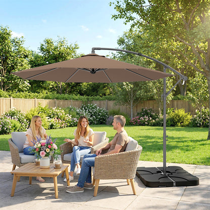 3m Overhanging Parasol, with Base, Weights and Cover - Coffee