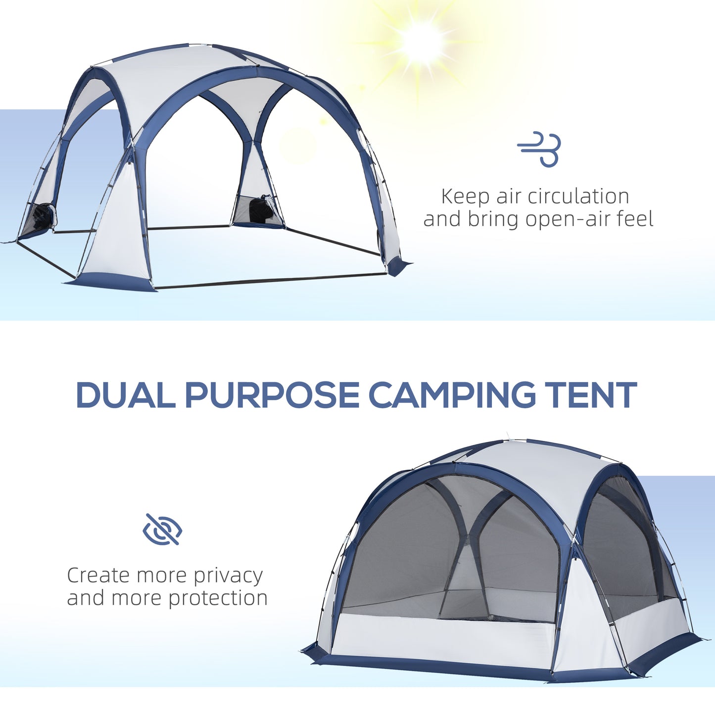 Dome Tent for 6-8 Person, Camping Tent with 4 Zipped Mesh Doors, Removable Oxford Cloth, Lamp Hook, Portable Carry Bag