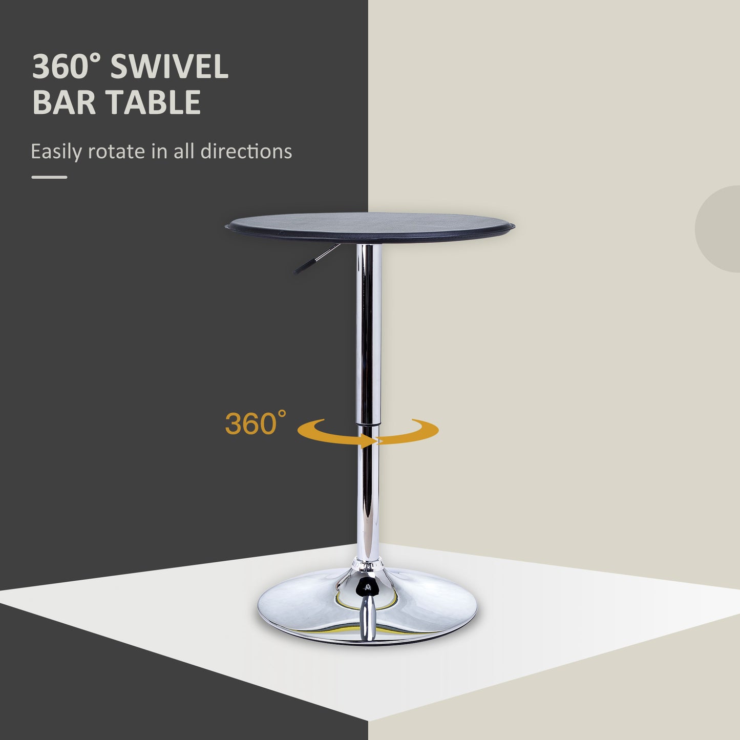 Round Bar Table, 360 Degree Swivel Counter Pub Table with Adjustable Height, for Kitchen, Cafe, Black