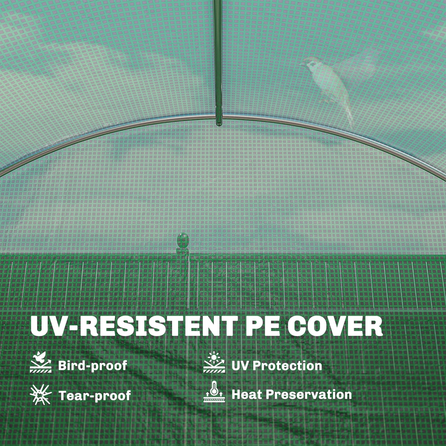 3 x 4 m Walk-in Polytunnel Greenhouse with Hinged Door and 8 Roll Up Mesh Windows, Garden Tunnel Warm House Tent, Green