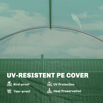 3 x 4 m Walk-in Polytunnel Greenhouse with Hinged Door and 8 Roll Up Mesh Windows, Garden Tunnel Warm House Tent, Green