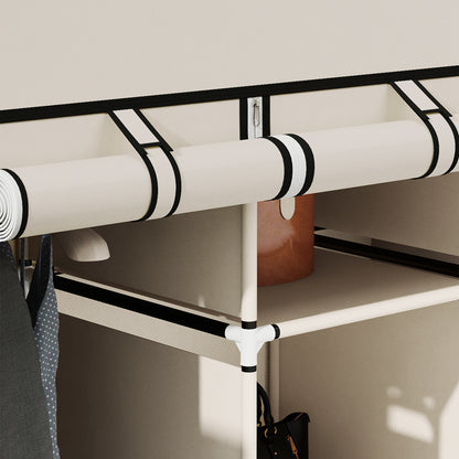 Fabric Wardrobe, with Rails and Shelves - Cream White