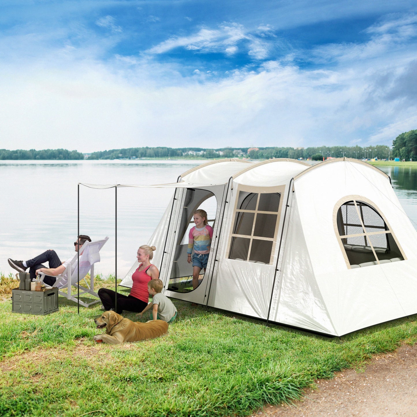 4 Man Tunnel Tent, Family Camping Tent with Porch, Bedroom and Living Area, Sewn in Groundsheet, 3000mm Waterproof