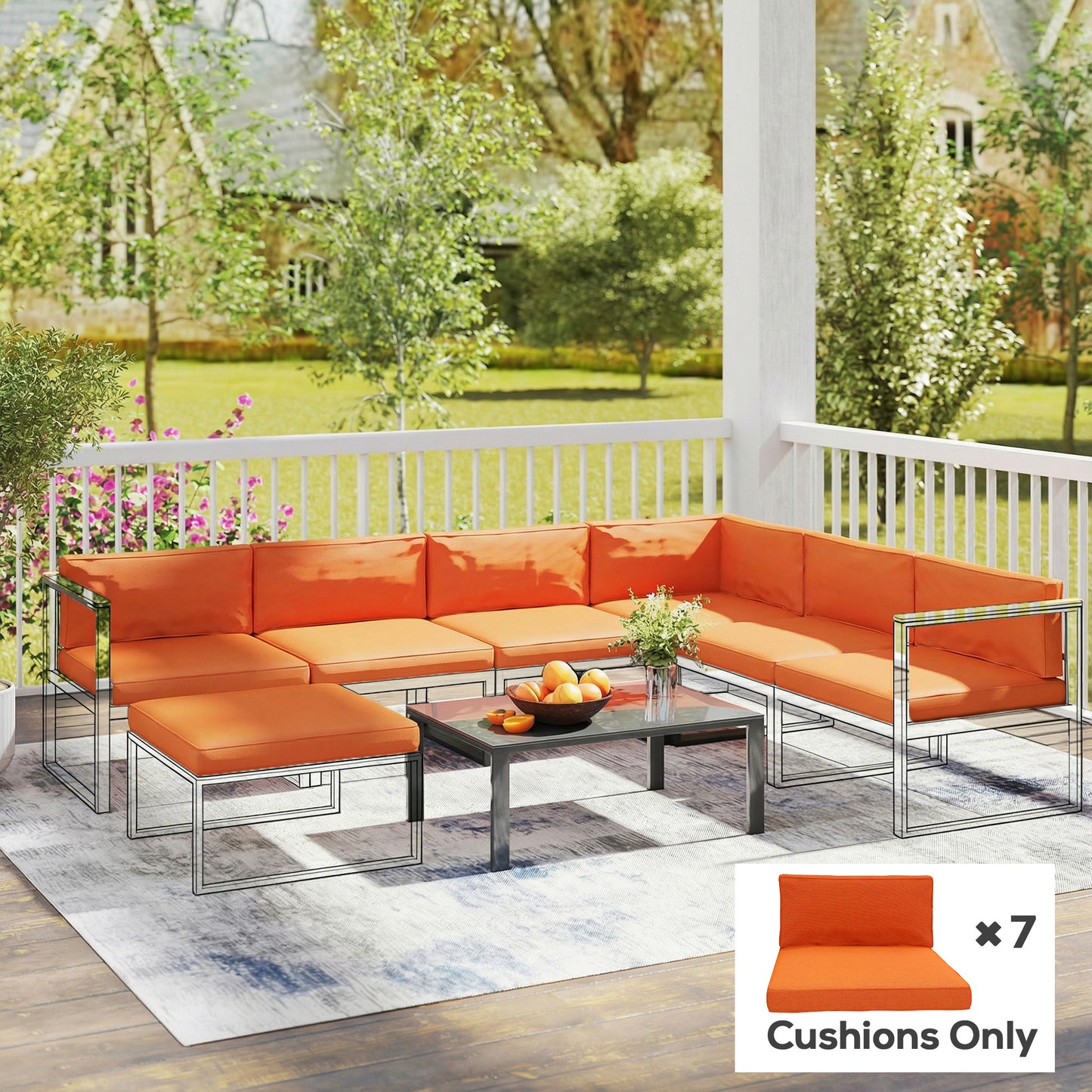 14-piece Dining Set Cushions - Orange