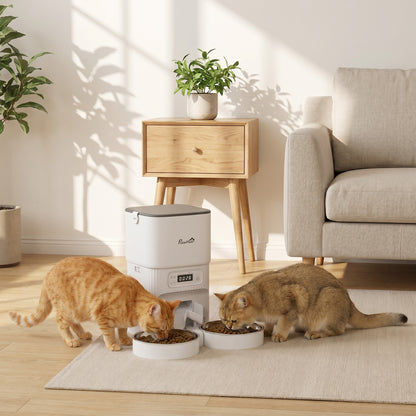 Automatic Cat Feeder Timed Portion Control Pet Food Dispenser with 2 Stainless Steel Bowls