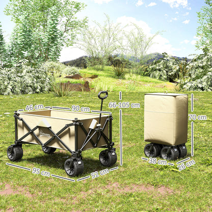 Folding Garden Trolley, Outdoor Wagon Cart with Carry Bag, for Beach, Camping, Festival, 120KG Capacity, Khaki