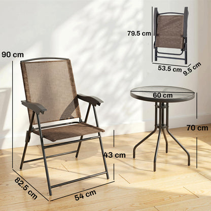 3 Piece Outdoor Bistro Set, Patio Conversation Furniture Set with 2 Folding Backrest Adjustable Armchairs and Glass Top Coffe