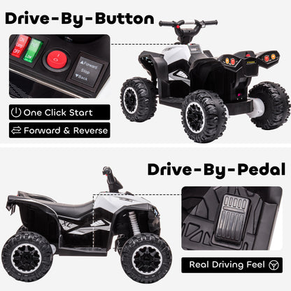 12V Ride-On Quad Bike w/ Music, Horn, for Ages 3-5 Years - White