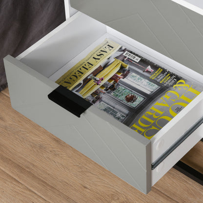 Bedside Cabinet with 2 Drawer Storage Unit, Unique Shape Bedroom Table Nightstand with Metal Base, for Living Room