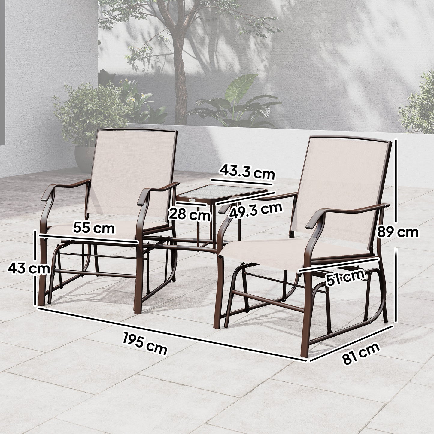 Gliding Jack and Jill Seat, with Glass-Top Table - Brown/Beige