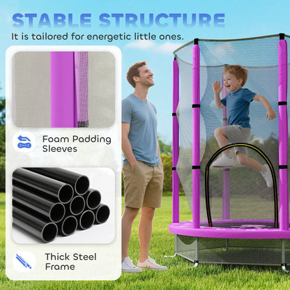 4.6ft Toddler Trampoline w/ Safety Enclosure Net, for Indoor Outdoor Use, Ages 3-6 Years, Purple
