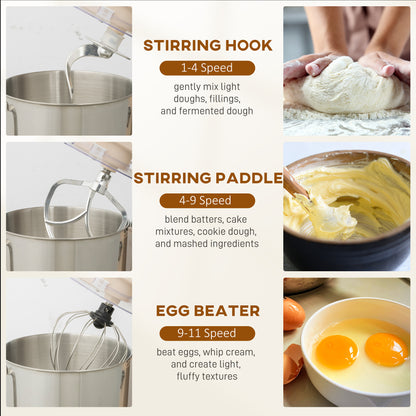 Stand Mixer, 6L 1400W Tilt-Head Food Mixer with 11 Speeds, Pulse & Fermentation Function, LED Display, Cream
