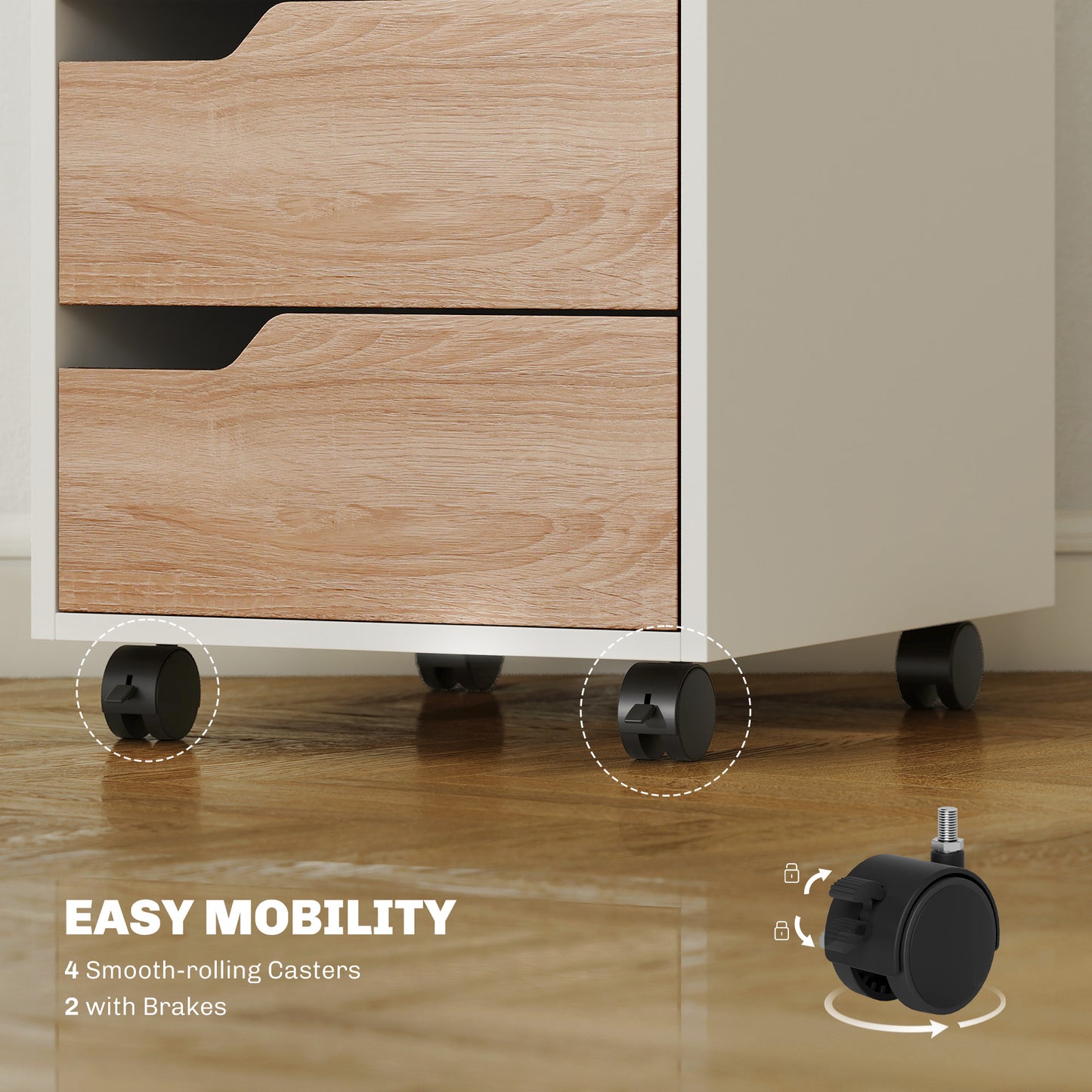 3 Drawer Mobile File Cabinet, Vertical Filing Cabinet with Wheels for Home Office, Oak