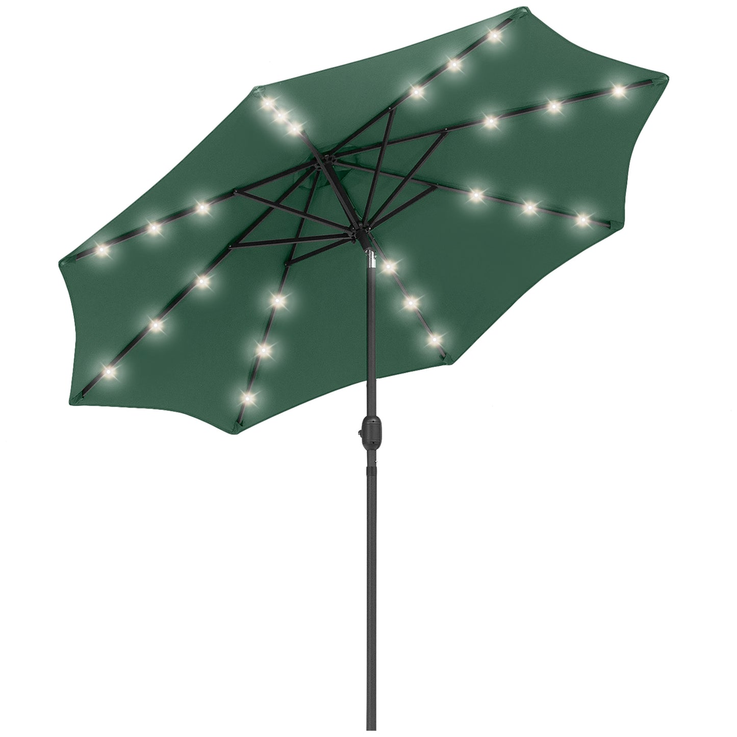 2.7m Patio Garden Umbrella Outdoor Parasol with Tilt Crank and 24 LEDs Lights (Green)