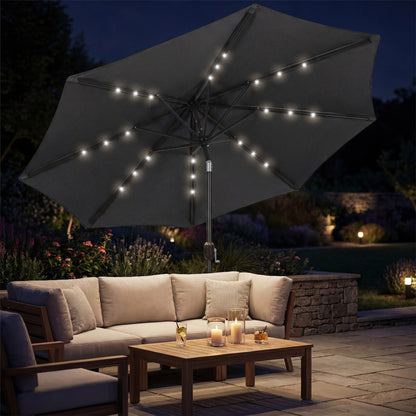 2.6 m Garden Parasol Umbrella with LED Solar Light, Parasol Cover, Outdoor Market Patio Umbrella, Black