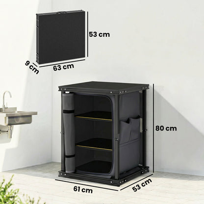 Camping Camping Cupboards, Folding Portable Kitchen Table with 3-Tier Storage, Black