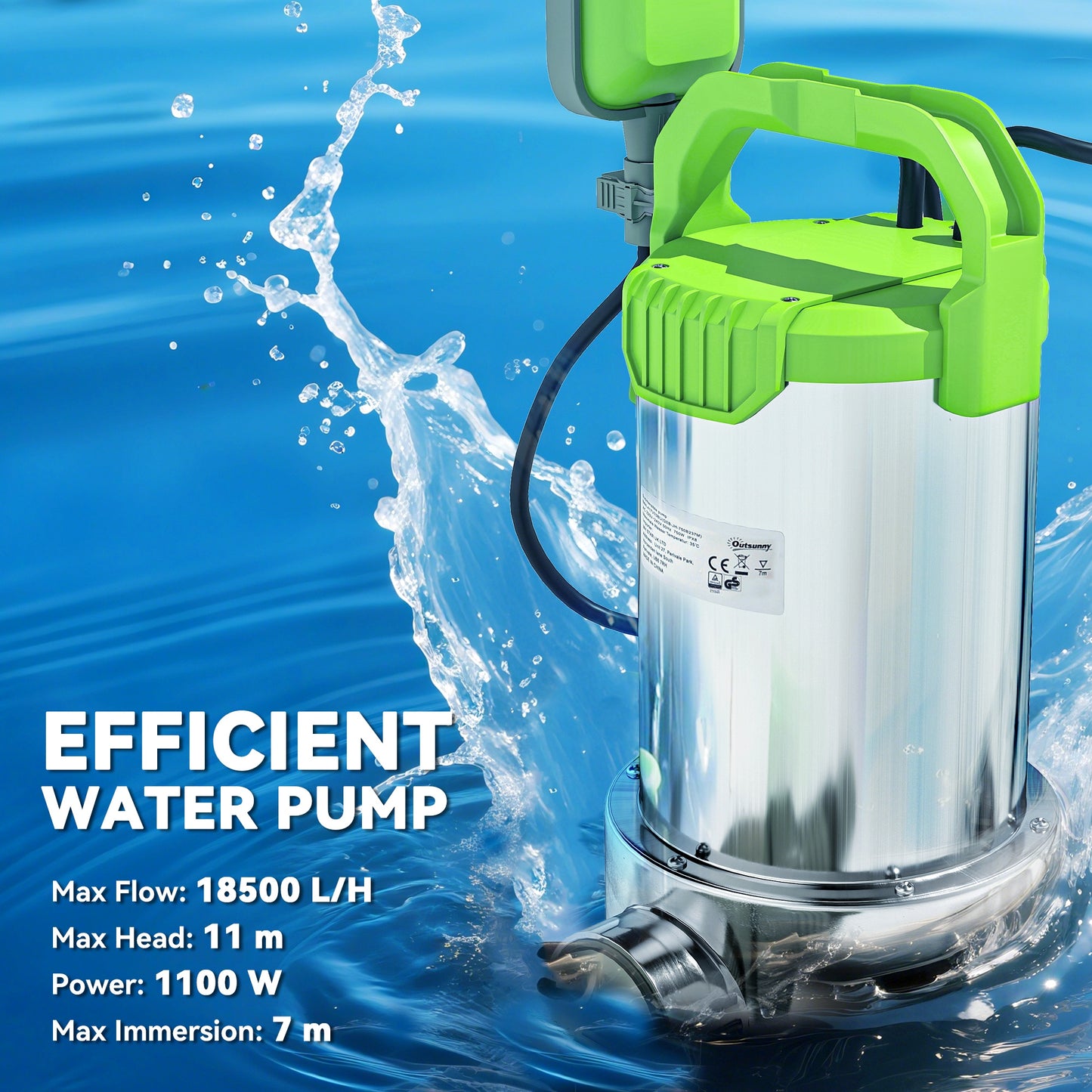 1100W Submersible Water Pump for Dirty/Clean Water, 18500L/H Electric Sump Pump with Float Switch
