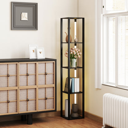 LED Floor Lamp with Shelves, Modern Dimmable Standing Lamp with 3 Brightness Levels and Foot Switch for Living Room, Bedroom