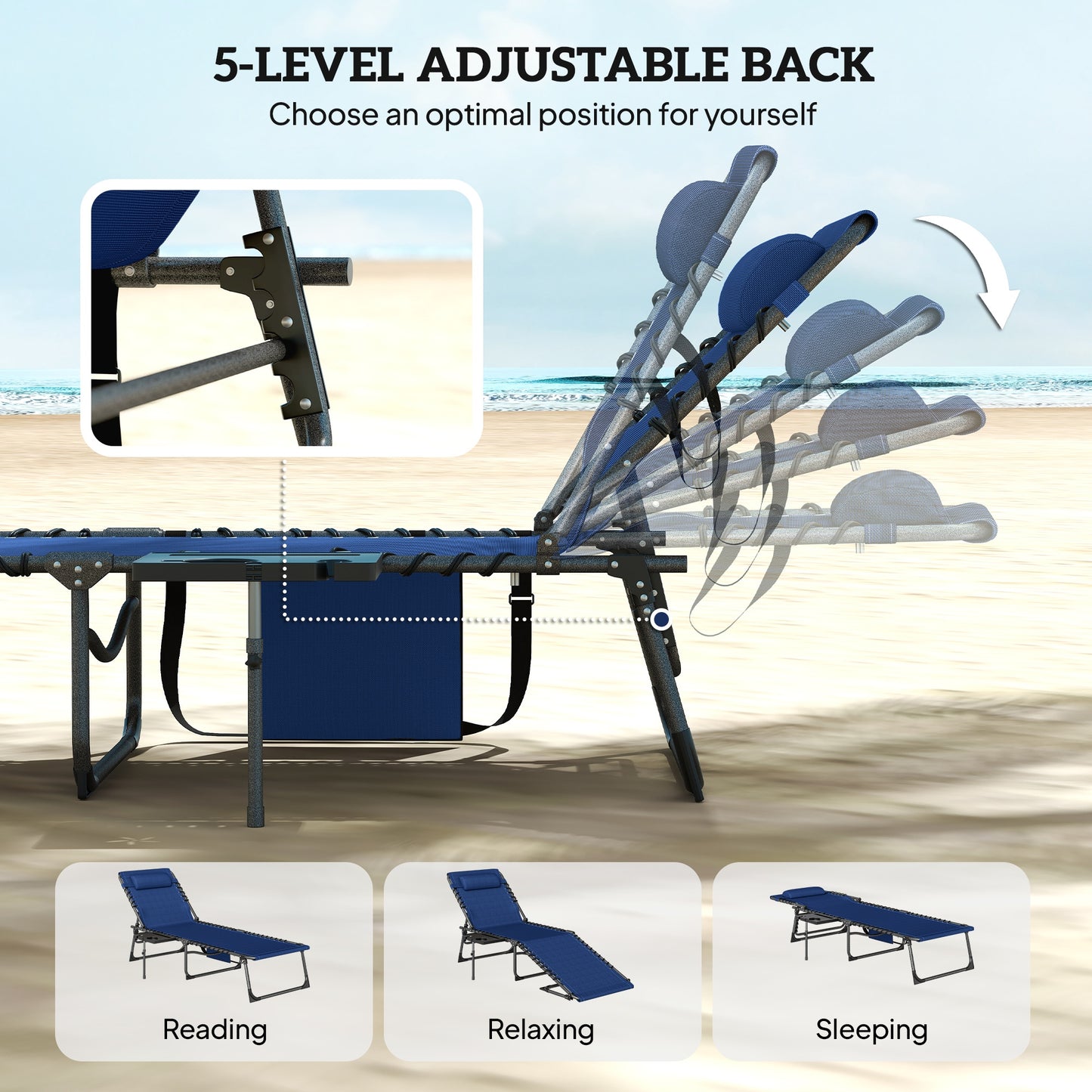 Five-Position Reclining Sun Loungers Set of 2 - Dark Blue
