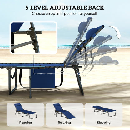 Five-Position Reclining Sun Loungers Set of 2 - Dark Blue