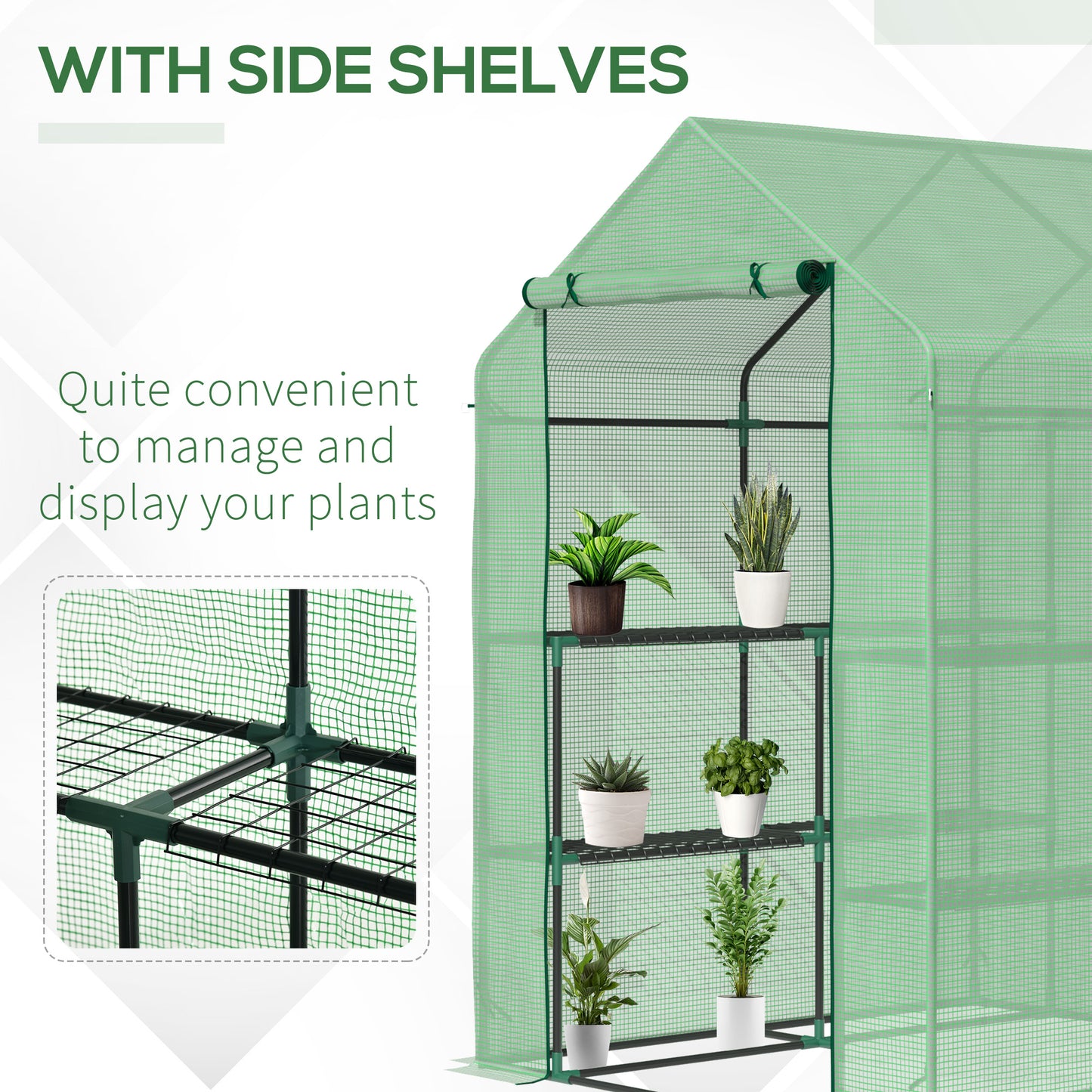 Walk in Greenhouse with Shelves Steeple Green House for Garden Grow House Removable Cover 143x138x190cm, Green