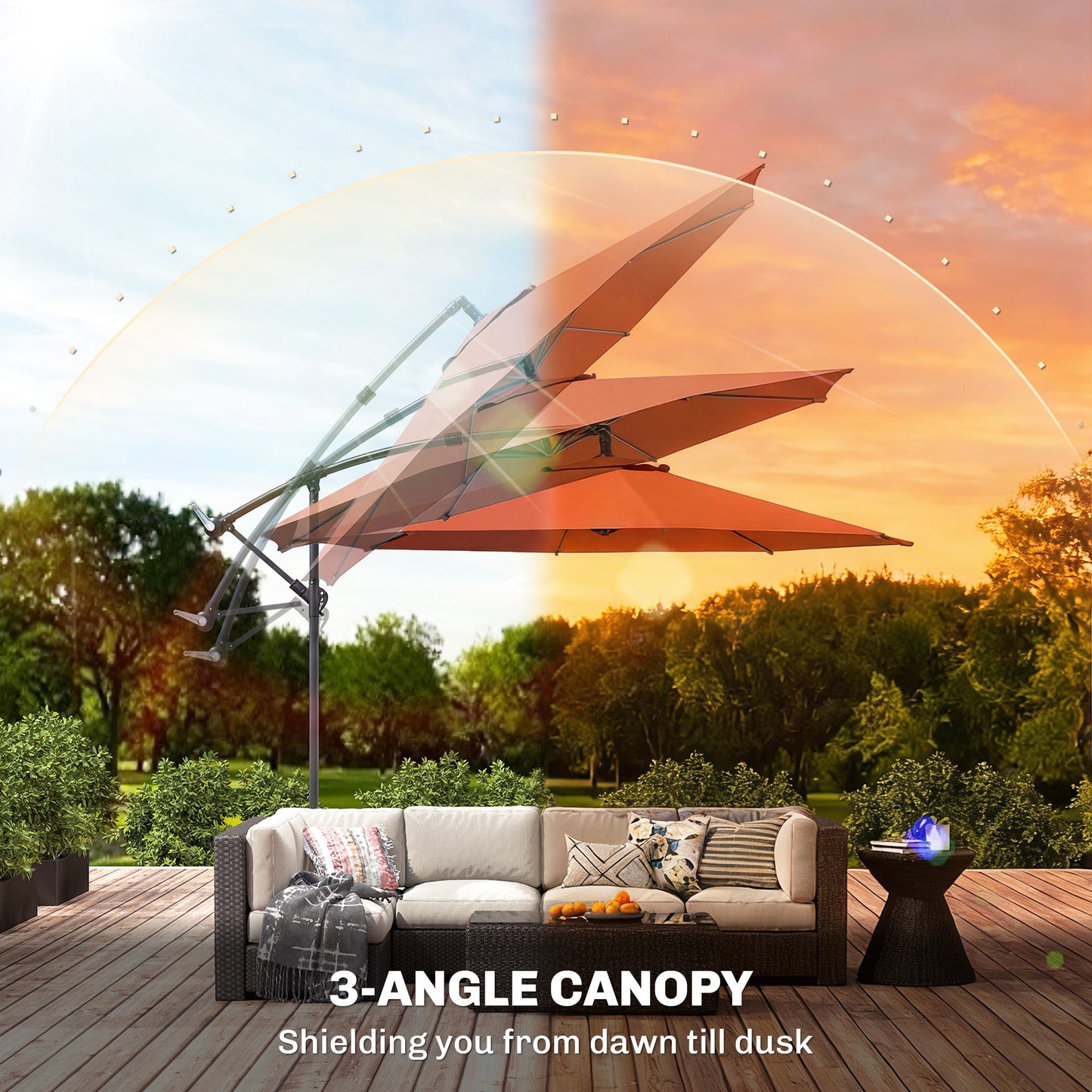 3 m Overhanging Cantilever Parasol, with Cross Base - Orange