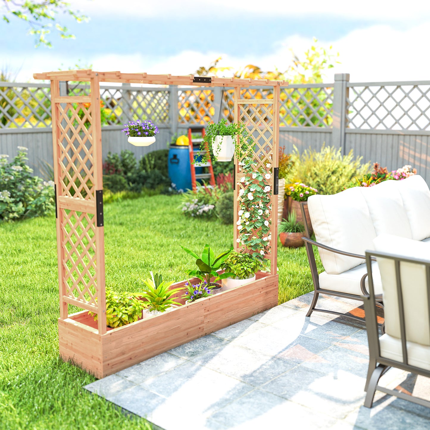 Fir Wood 171 x 39 cm Planter and Trellis Garden Bed