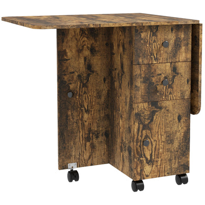 Multi-Storage Six-Person Drop Leaf Dining Table - Rustic Brown