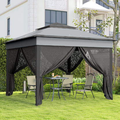 3 x 3(m) Pop Up Gazebo, Height Adjustable Instant Event Shelter with Netting and Carrying Bag, Grey