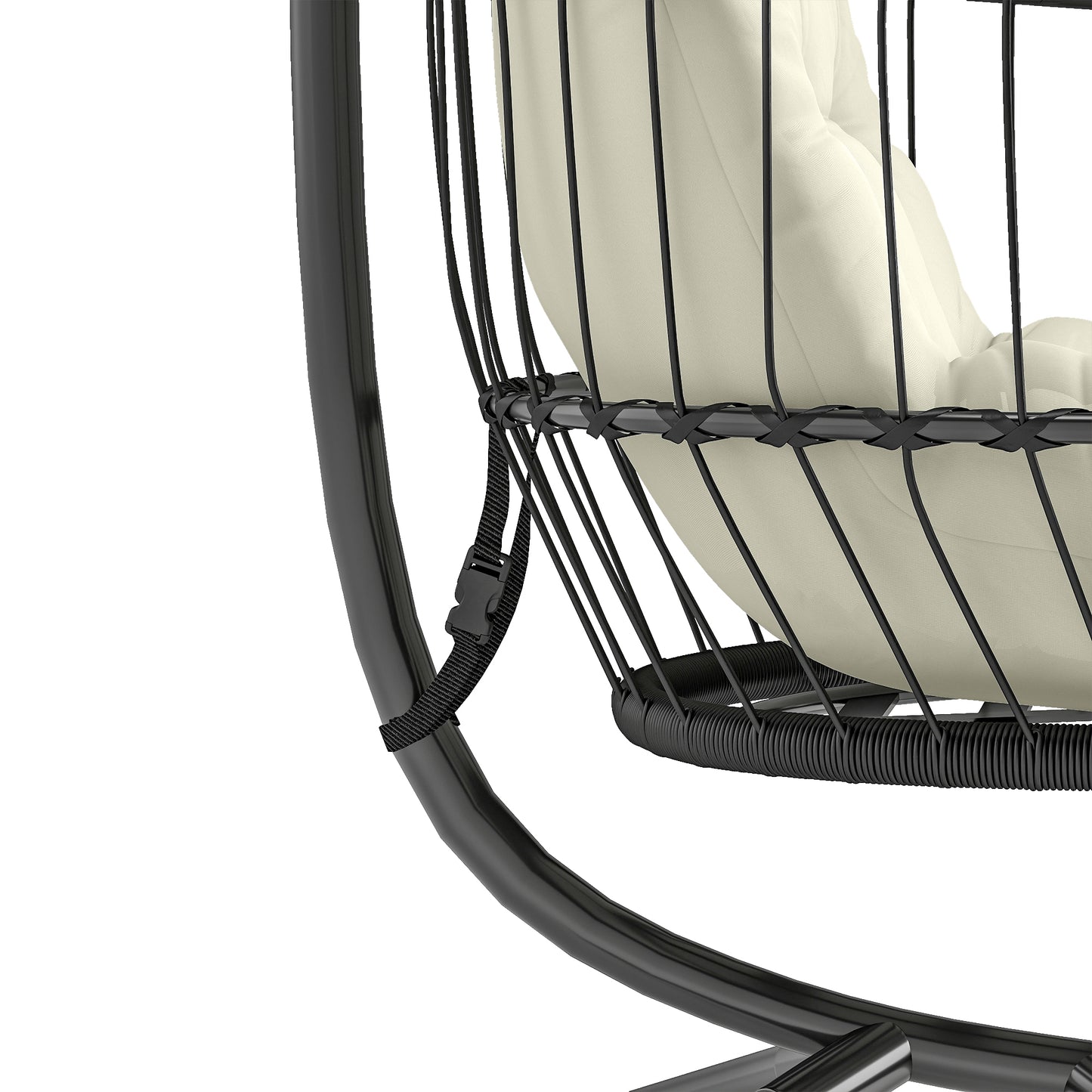 Hanging Egg Chair, Indoor Outdoor Hammock Swing Chair with Stand, Safety Strap, Foldable Basket, Black/Cream White