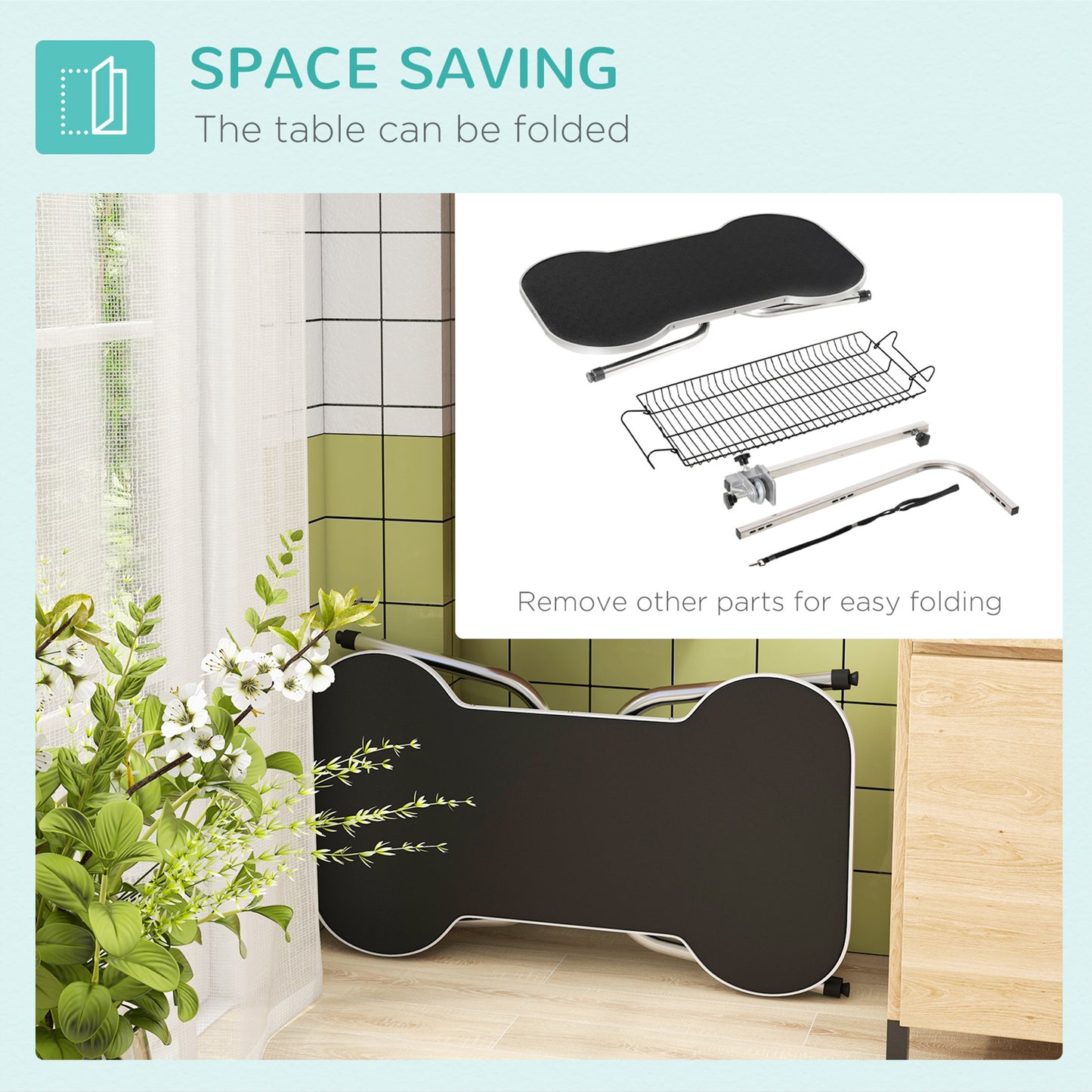 Foldable Dog Grooming Table Pet Drying Table with Adjustable Arm Non-Slip Rubber Tabletop Aluminium Alloy Edge Stainless Stee
