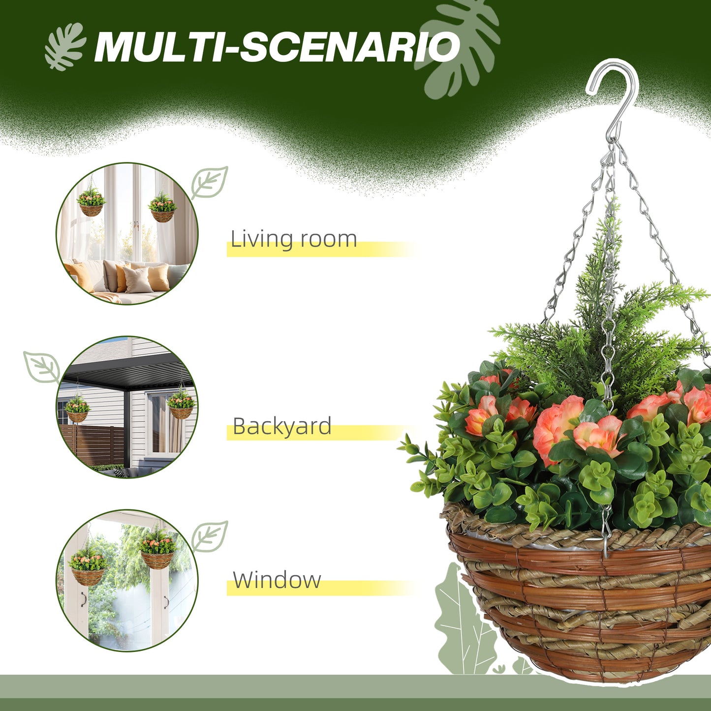Set of Two Hanging Lisianthus Flower Pots - Orange/Green