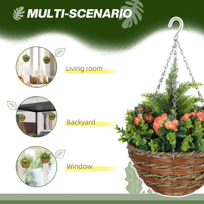 Set of Two Hanging Lisianthus Flower Pots - Orange/Green