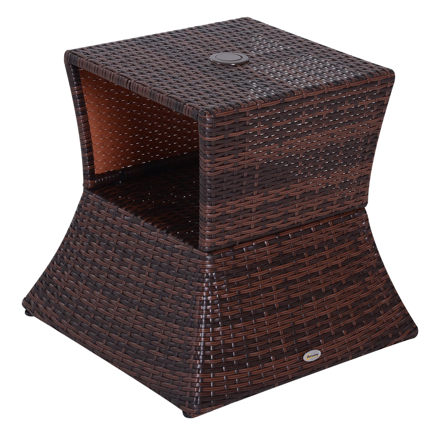 Rattan Outdoor Coffee Table, Wicker Garden Patio Bistro Side Table with Umbrella Hole and Storage Space for Balcony, Porch