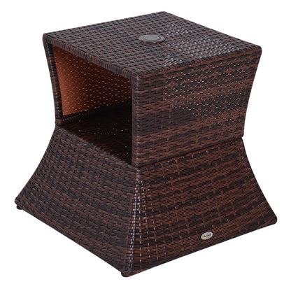 Rattan Outdoor Coffee Table, Wicker Garden Patio Bistro Side Table with Umbrella Hole and Storage Space for Balcony, Porch