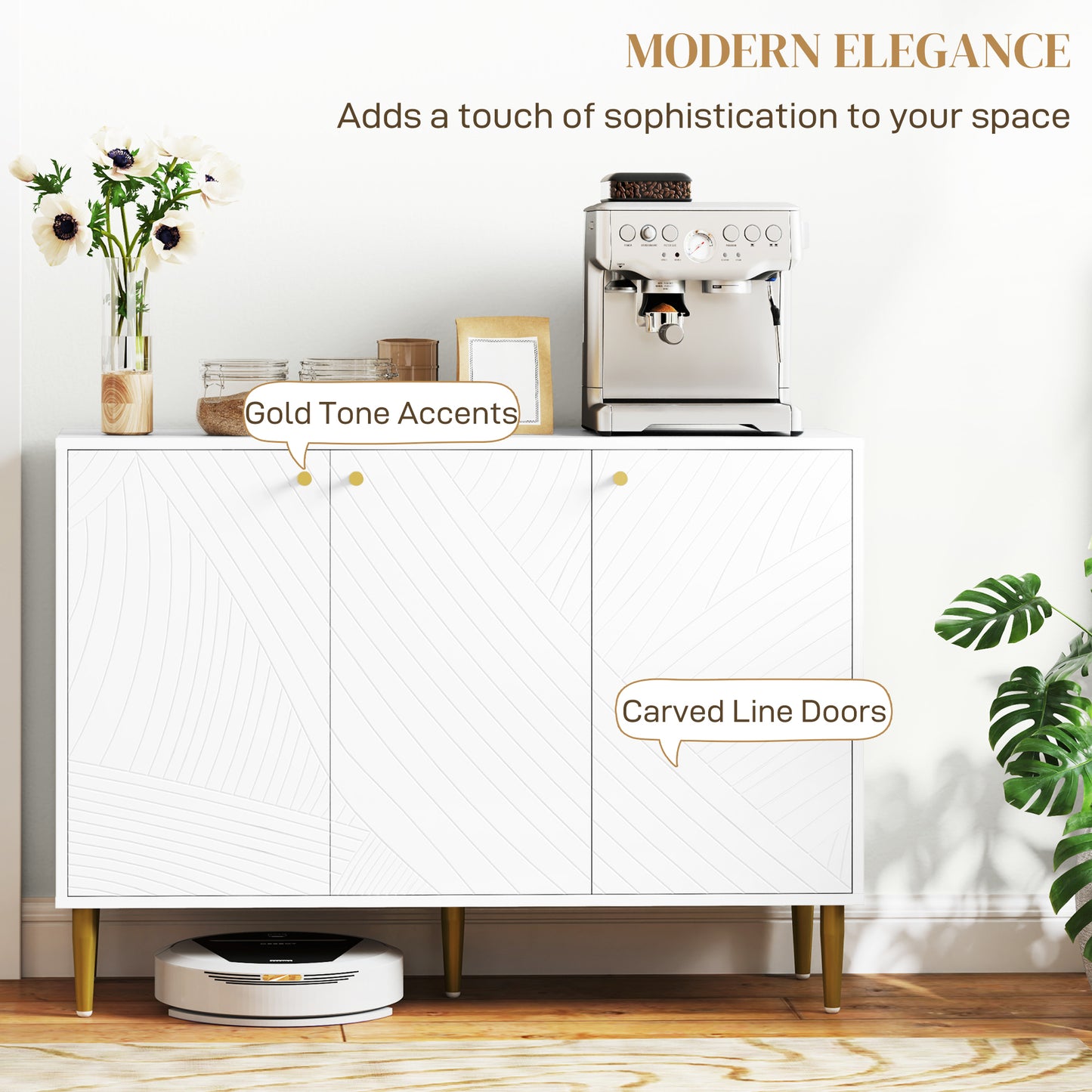Elegant Two-Cupboard Sideboard - White/Gold-Tone