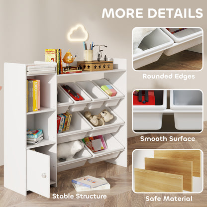 Toy Storage Unit with 8 Removable Bins, Storage Shelves, Cabinet, White