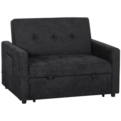 Loveseat Sofa Bed, Convertible Bed Settee with 2 Pillows, Side Pockets, Black