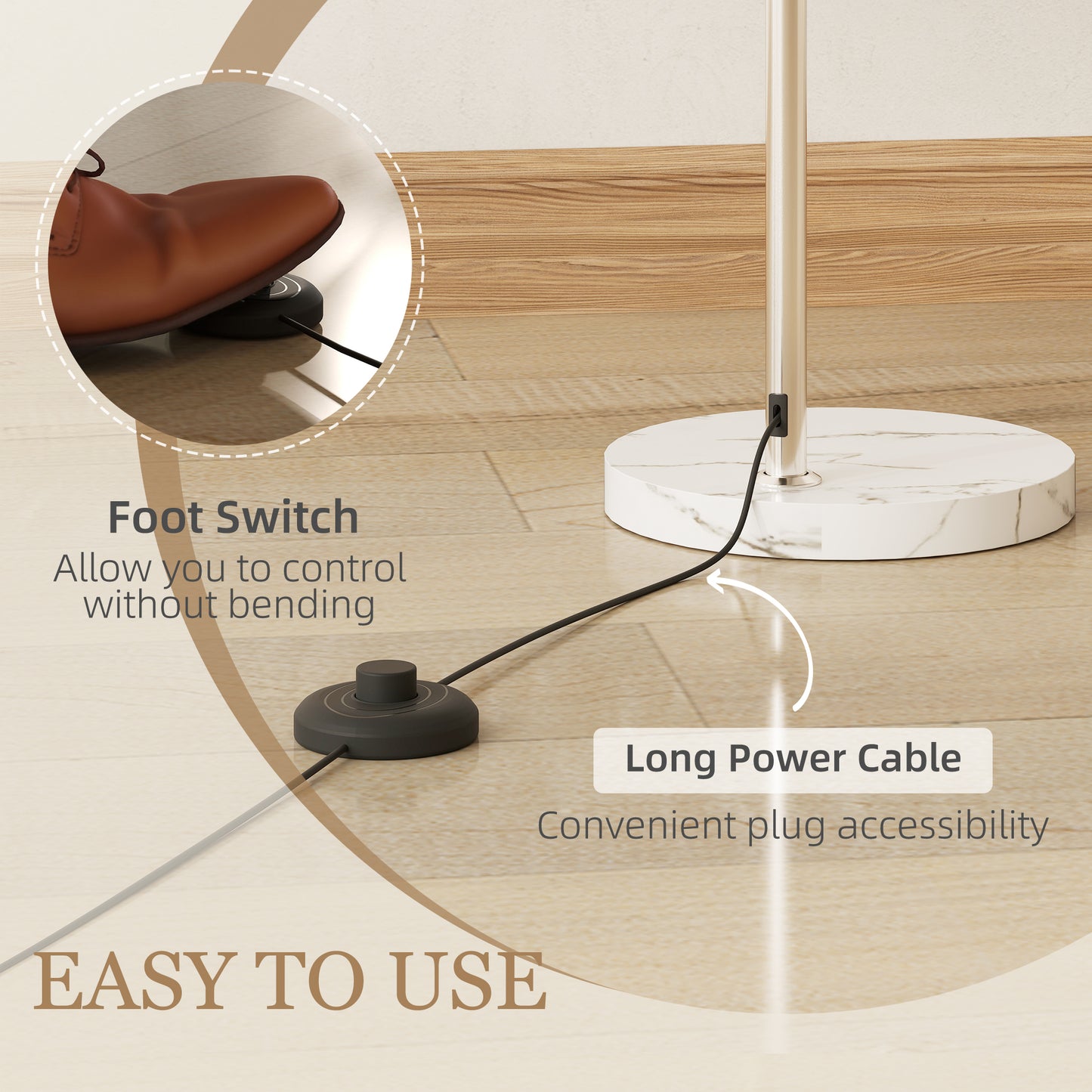 Floor Lamp for Living Room, Modern Standing Lamp with Shade & Foot Switch for Bedroom, Office, White
