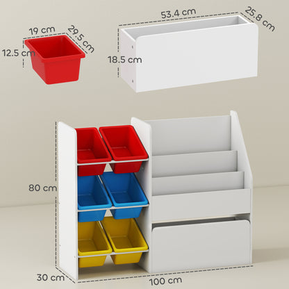 Toy Storage Unit, 3-Tier Toy Organiser Shelf with 6 Removable Storage Bins for Bedroom, Nursery, Multicoloured