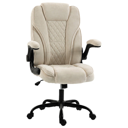 Office Chair, Ergonomic Desk Chair with Flip-up Armrest, Pocket Springs, Swivel Wheels, Adjustable Height, Beige