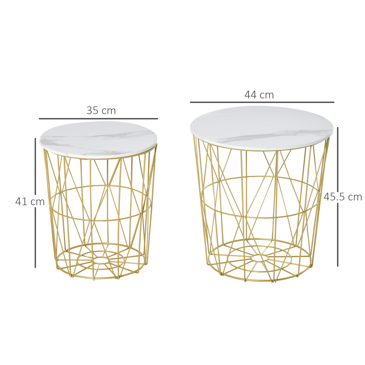 Set of 2 Nesting Side Tables with Storage, Round End Tables Coffee Tables with Steel Frame and Removable Round Top
